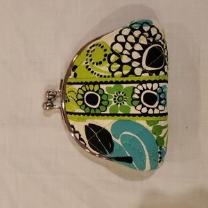 Vera Bradley Mini Bag- Wallet/Coin Case green,black, blue & white floral pattern